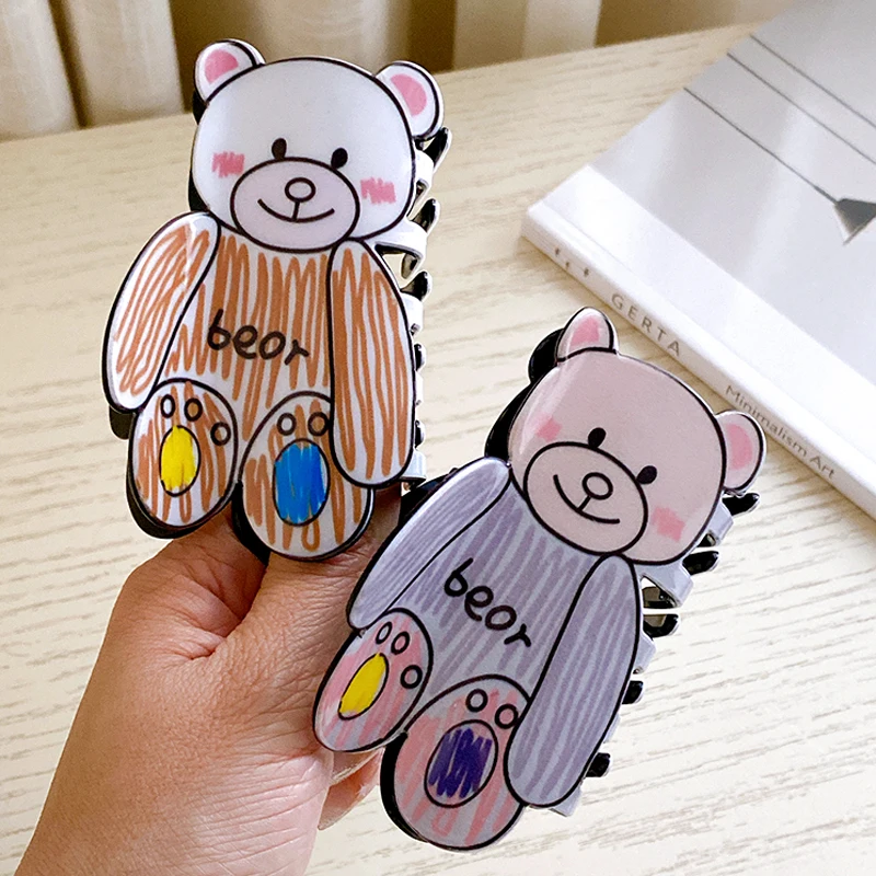 

Korea Fashion New 8.5cm Cute Cartoon Bear Hair Claw Clips Headdre For Women Girls Acrylic Sweet Beautiful Hairpins Accessories