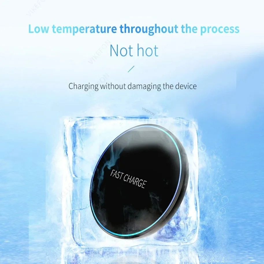 VIKEFON 30W Mini Wireless Charger Pad LED Light For iPhone 16-12 Samsung S25 S24 Xiaomi AirPos Pro Desktop Fast Charger Station