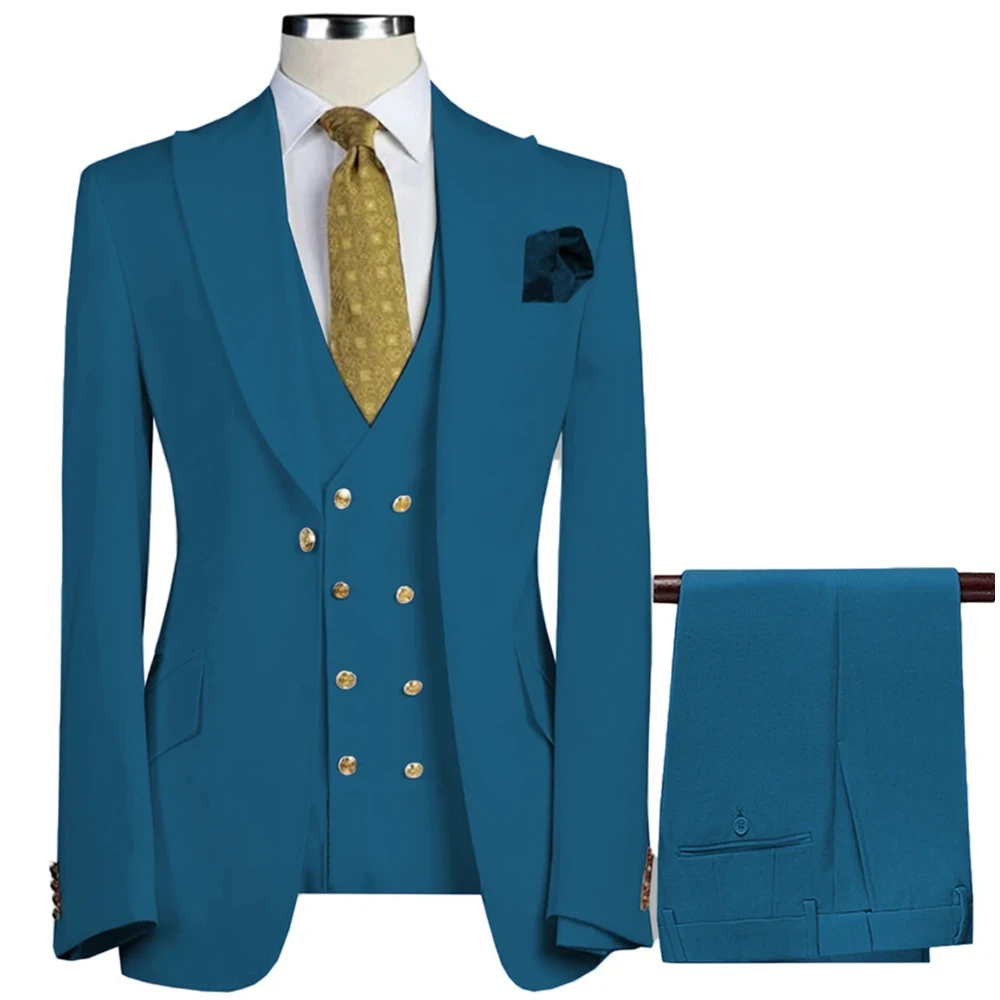 3 Pcs Set Men Suit Fashion Men's Casual Boutique Business Groom Wedding Jacket Blazers Coat (Blazer+Vest+Pant)