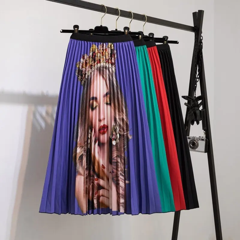 

Summer New Girl Print Pattern Skirt Fresh And Sweet Casual Women's Skirt Pleated Skirt