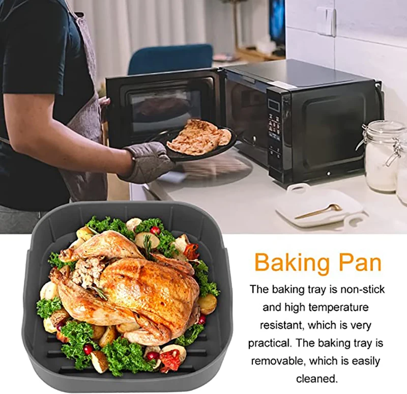16/19/22cm Air Fryer Silicone Pot Food Safe Air Fryers Oven Accessories  Square Round Baking Tray Fried Pizza Chicken Basket Mat - AliExpress