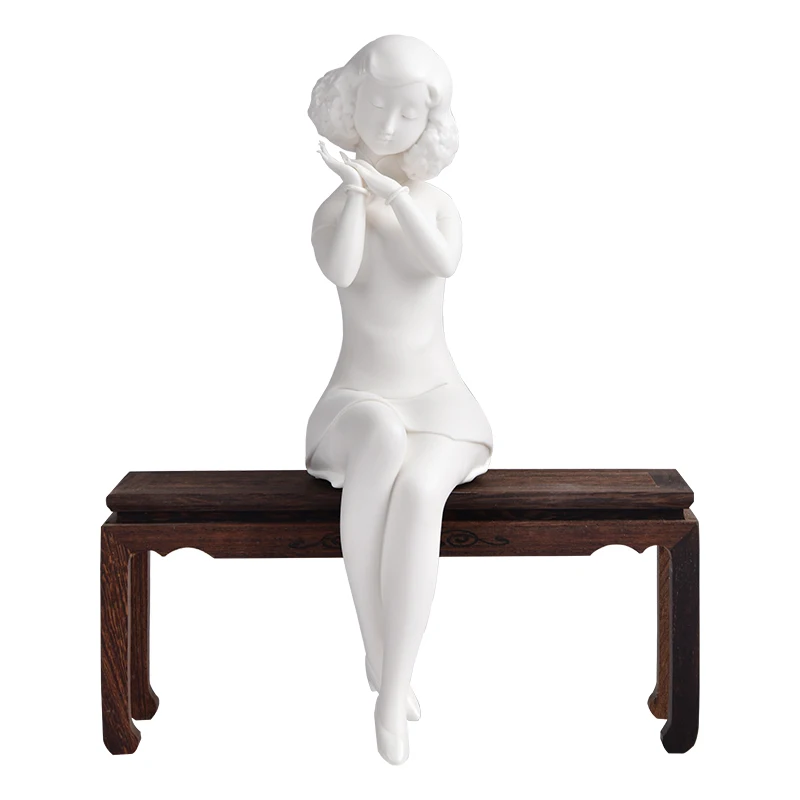 

Yjq White Porcelain Sculptured Ornaments Ornament Living Room Creative Individual Porcelain Beauty Characters Art Crafts