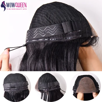Parrucca Frontale 6x4 con Cordoncino, Liscia, Senza Colla, in Capelli Umani, Pronta da Indossare, Pre-Piumata, con Chiusura in Pizzo e Nodi Sbiancati