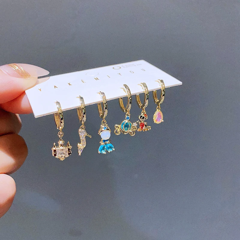 New Arrival Colorful Crystal Fairy Tales Hoop Earrings Set for Women Gold Color Huggies Jewelry 3