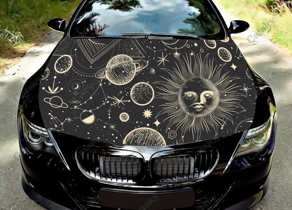 

Mystical Golden Stars Moon Car Hood Vinyl Stickers Wrap Vinyl Film Engine Cover Decals Sticker on Car Auto Accessories