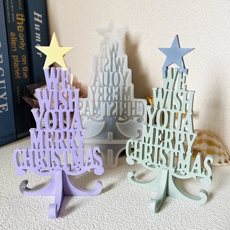 Silicone mold Merry Christmas English ornament for DIY decoration aroma plaster epoxy resin clay