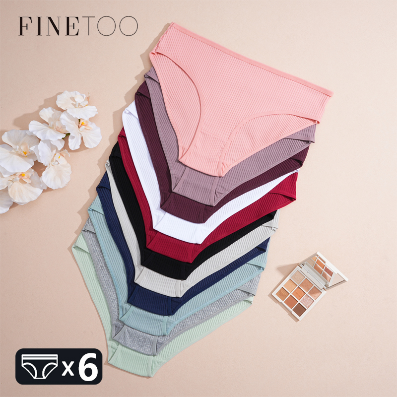 6Pcs Women's Cotton Ribbed Briefs Solid Breathable Elastic Underwear Sexy Simple Comfortable Panties Girls Soft Basics Lingerie