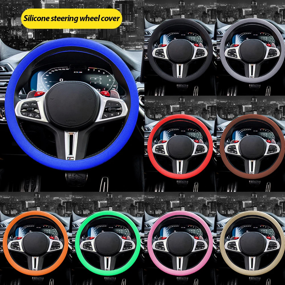 Car Silica Gel Steering Wheel Cover Suitable for 32-47cm Steering Wheels Anti-Slip Protector Auto Interior Accessories abs chrome for kia stonic kx1 2017 2018 2019 car steering wheel button frame cover trim internal auto accessories car styling