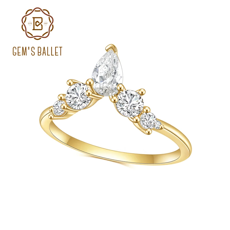 

GEM'S BALLET 925 Sterling Silver Ring 1.0DEW Chevron Style 1.97 DEW Pear Cut Delicate Moissanite Wedding Band Ring Gift For Her