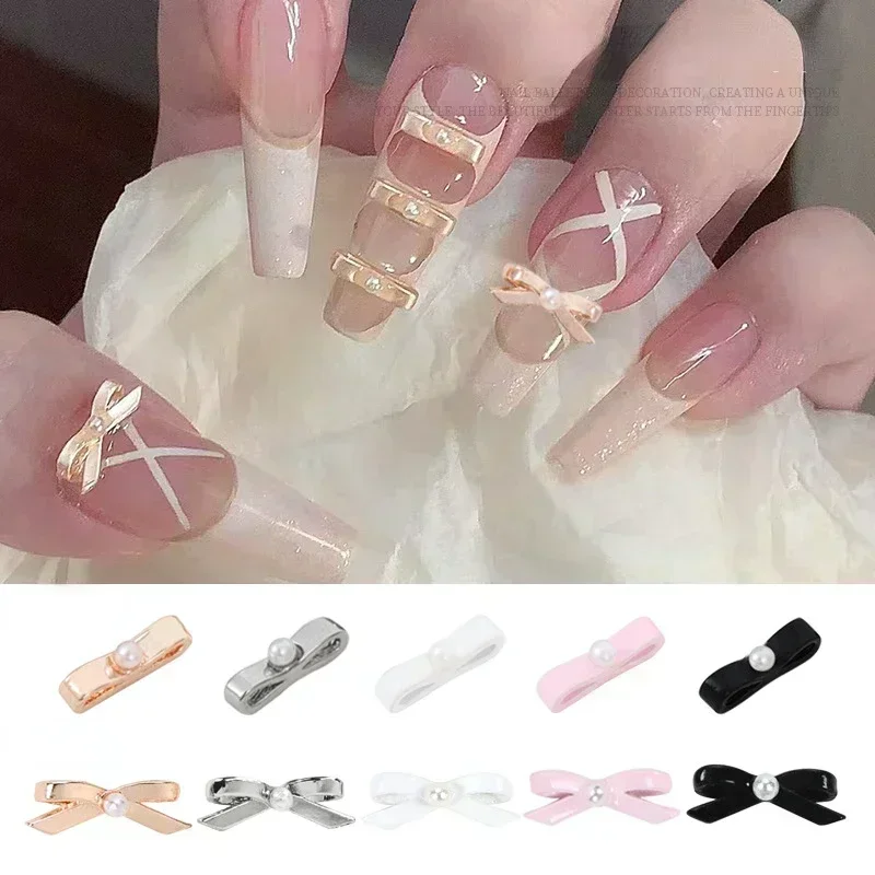 10/20PCS 3D 금속 8mm 발레 신발 핑크 리본 Bowknot 네일 매력 Kawaii 한국어 & 프랑스어 활 손톱 장식 쥬얼리..