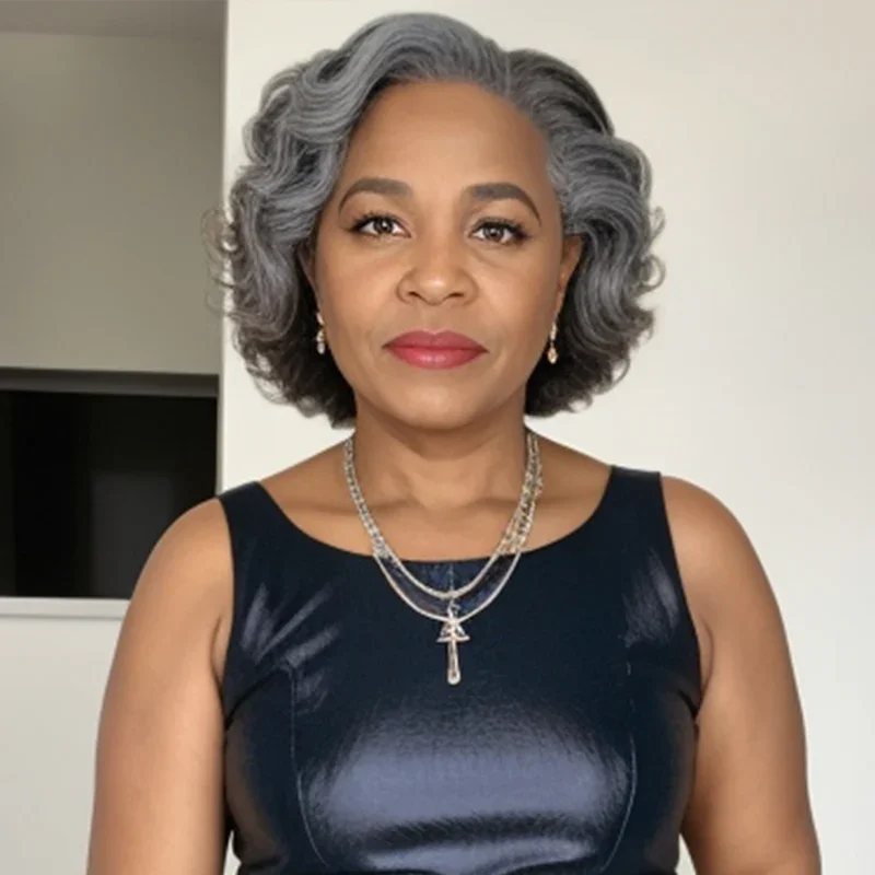 Hairinside Salt and Pepper Pixie Wigs Short Wave Lace Frontal Wig Human Hair For Black Women 200 Density