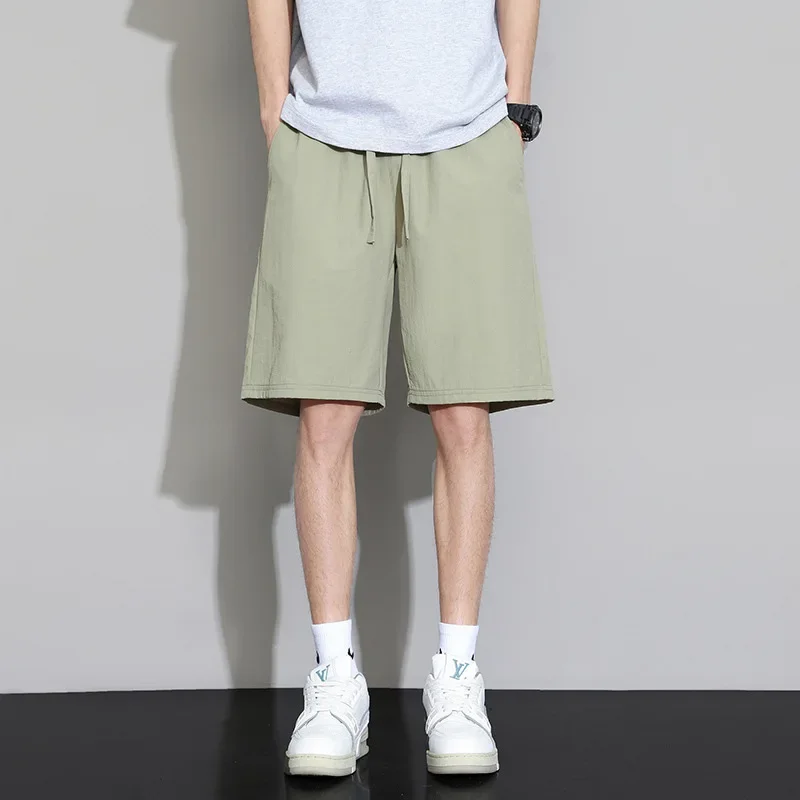 Men's Sporty Solid Color Loose Fit Beach Shorts Summer Vintage Candy Multi-Color Straight Leg Five-Quarter Skateboard Pants