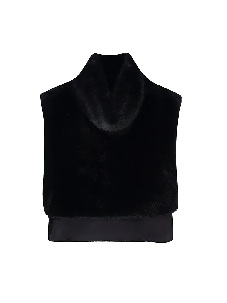 Casual Women Solid Faux Fur Vest Fashion Leisure Sleeveless High Collar Loose Waistcoat New Chic Lady Highstreet Elegant Vests