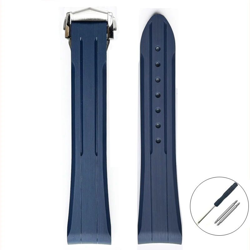 Curved Rubber Waterproof Sport Watch Strap with Folding Buckle - 20mm Bracelet
