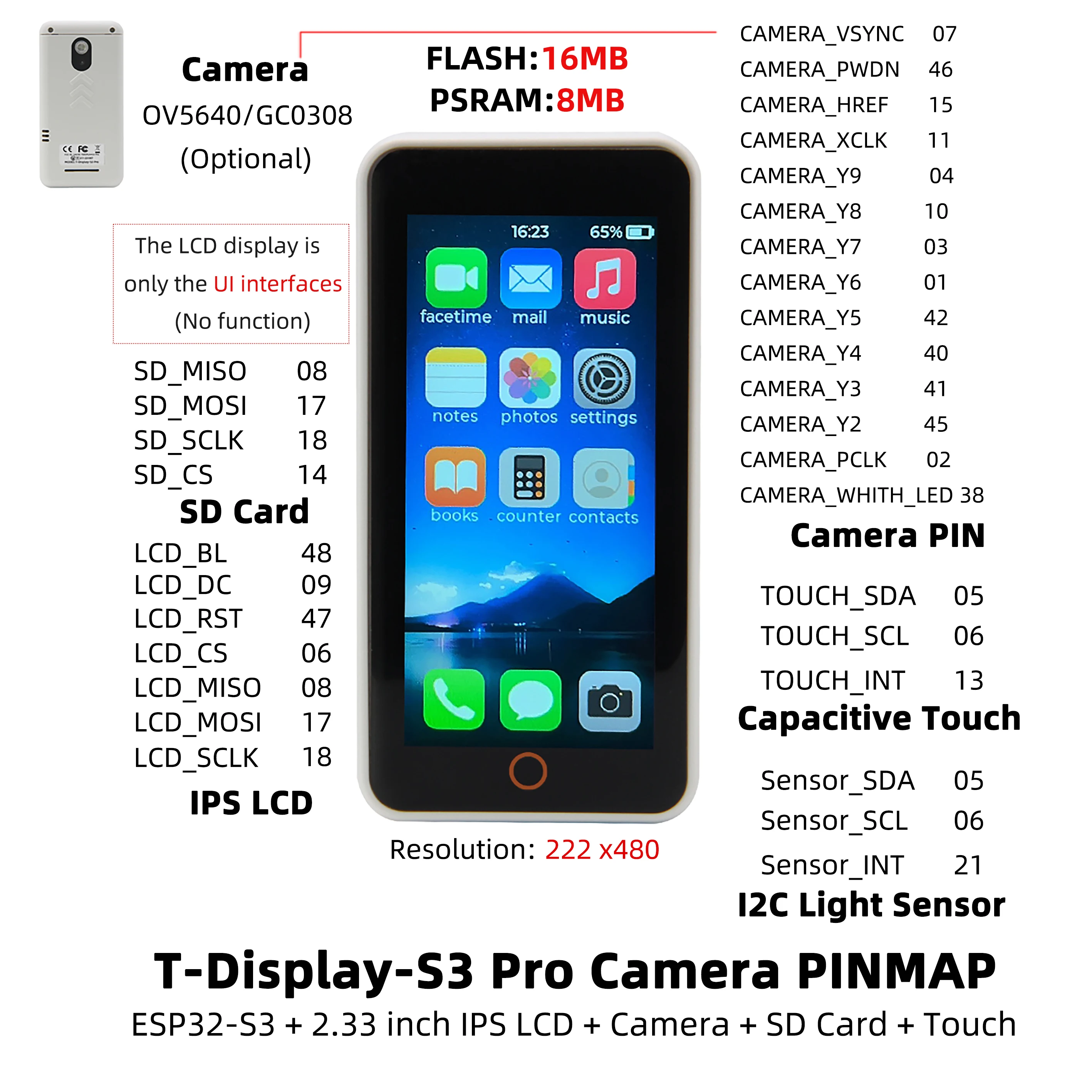 ® T-Display-S3-Pro ESP32-S3 Touch Display 2.33-inch LCD Development Board I2C Di