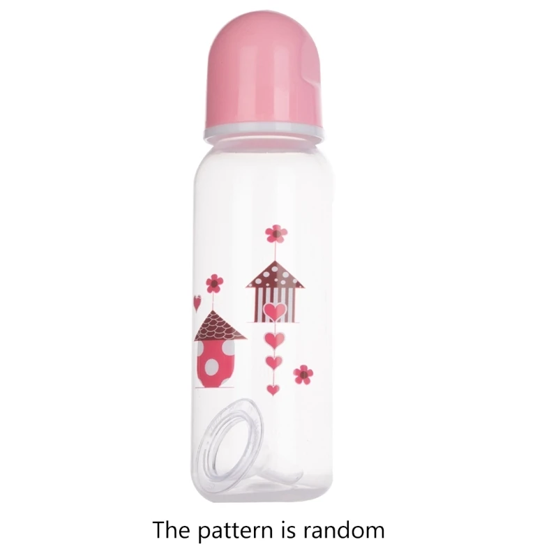 250ml Plastics Baby Bottle Cartoon Pattern Baby Feeding Bottle for Infant Newborn 7-inch Height