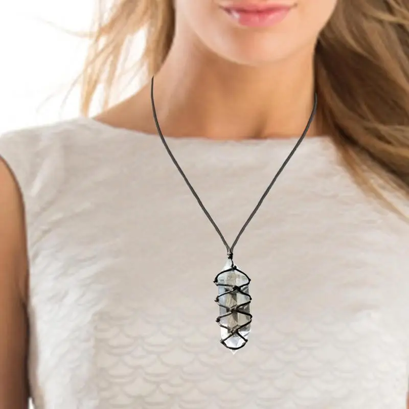 

Powerful Quartz Crystal Stone White Fluorite Stone Unique Fluorite Ornament Fluorite Pendant Braided Rope Necklace Pendant