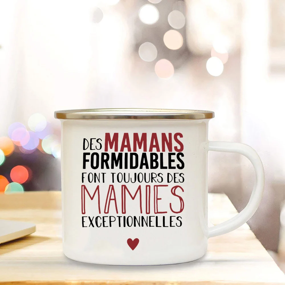 French Printed Enamel Mug Sister Friends Drink Milk Coffee Cups Pregnancy Announcement Mugs Idea Gifts for Tata Marraine Mamies