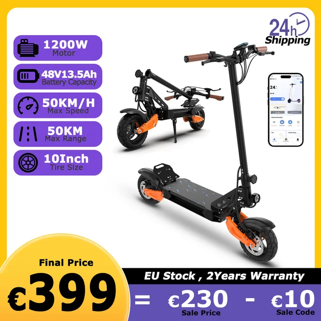 Trotinette électrique JUICEASE C67Lite 1200W batterie haute capacité 48V13,5Ah moteur puissant autonomie de 50km vitesse maximale de 50km/h pneus larges de 10 pouces tout-terrain avec suspension 1