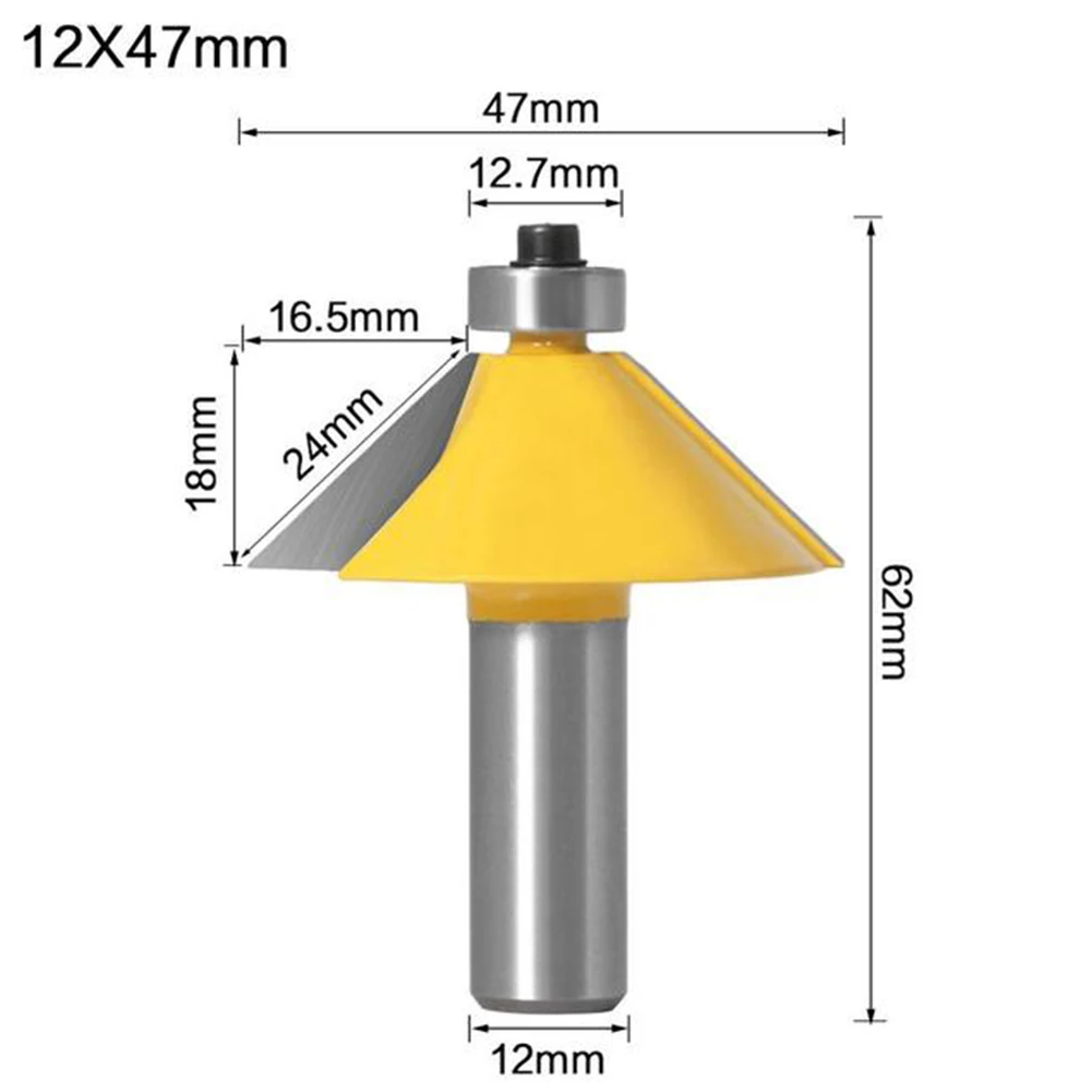 

45# Steel 12.7mm/12mm Shank Router Bit 45 Degree Chamfer Bevel Edging Wood Cutting For Drawer Hand Making Woodworking