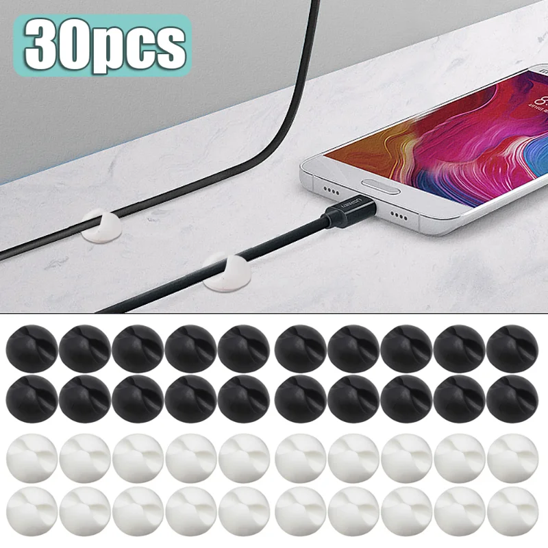 

30pcs Self-Adhesive Data Cable Hub Clips Round Fixing Wire Holder Clamp Car Dashboard Office Desk Organizer Fixed Clasp