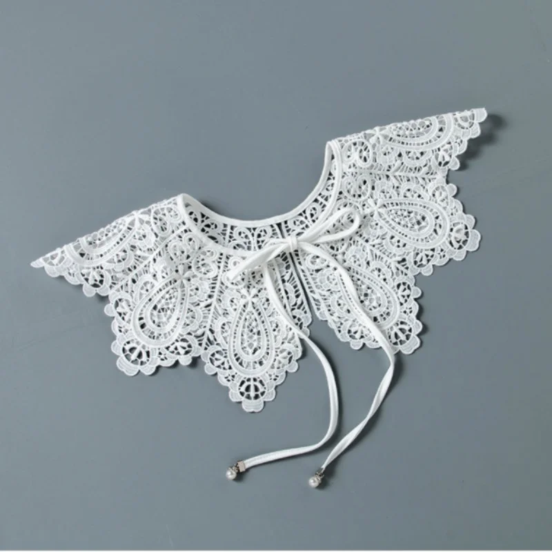 Lace Fake Collar Wild Hollow Collar Lace Cape Cloud Shoulder Pearl Lace Shawl Fairy Girl  Accessories Antique Ornaments Necktie