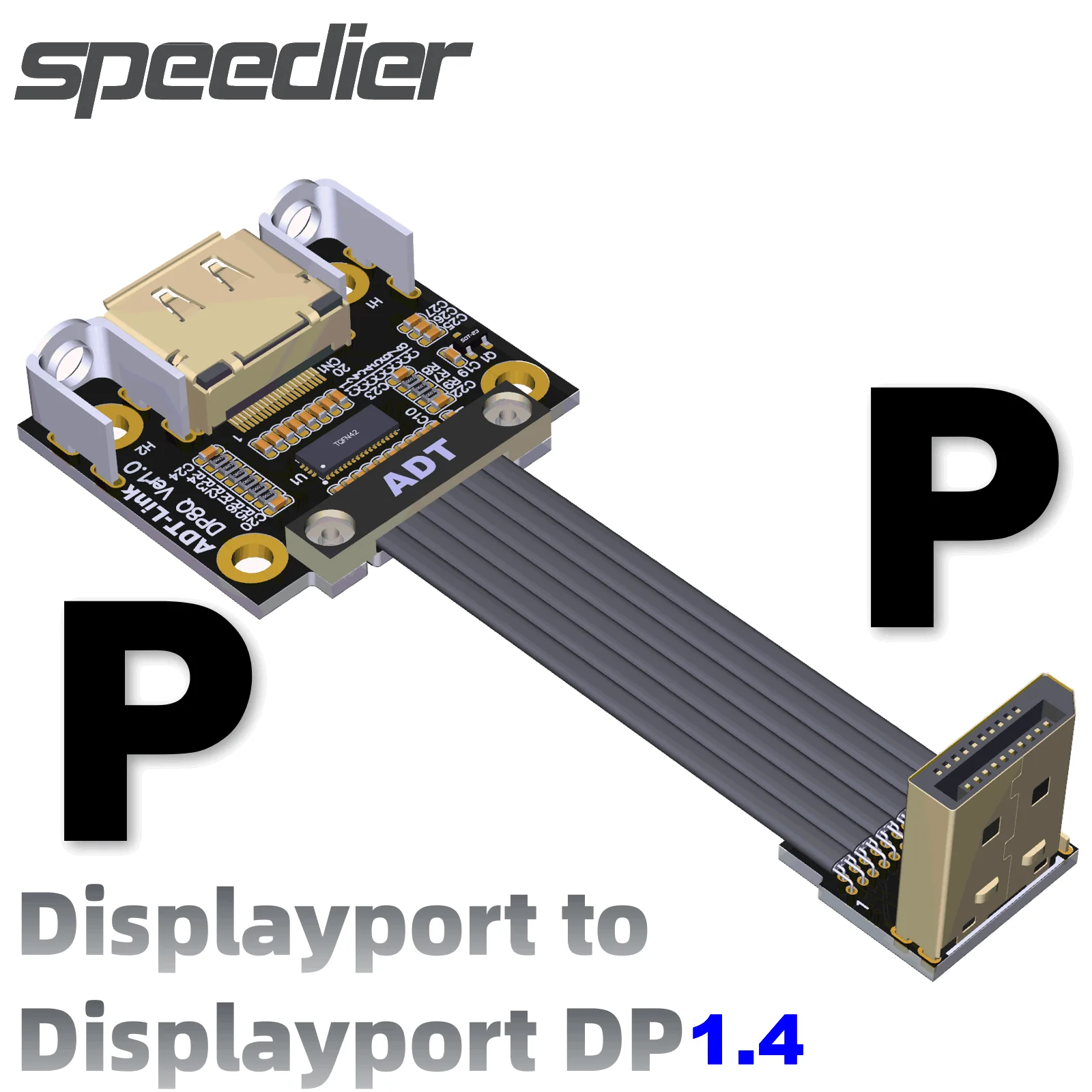 Displayport 1.4 Cabo de Extensão dp para dp Cabo de Fita Plana Conector de 90 Graus com Suporte de Montagem para Extensor Gpu