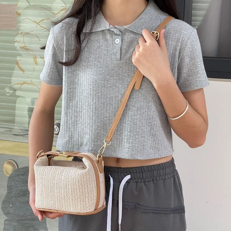Sac à Main Bandoulière En Paille 100% Beige - Taille Moyen, Léger, Avec Poche - Neuf Sans étiquette - Idéal Plage/vacances