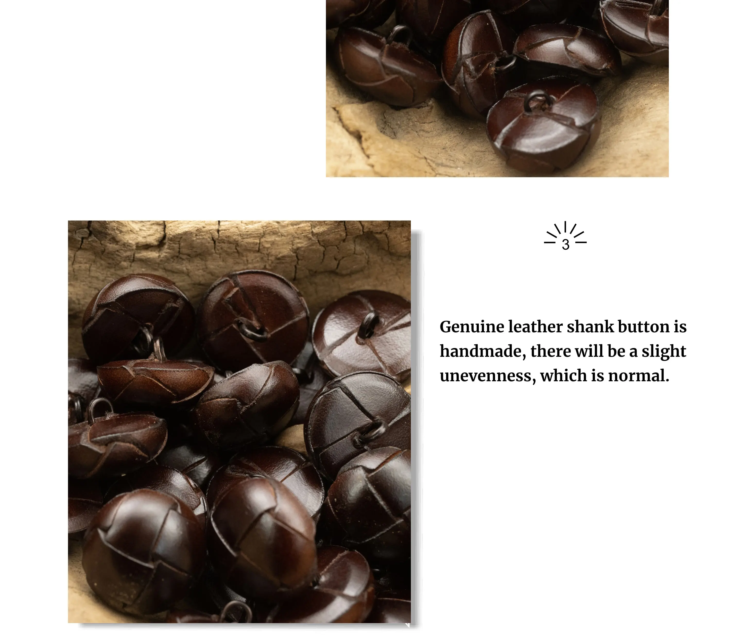 Description Picture 5 of item3pcs Vintage Genuine Leather Button Shank High Quality Hand Made Sewing Accessories For Luxury Buttons Leather Jacket Coat Brown
