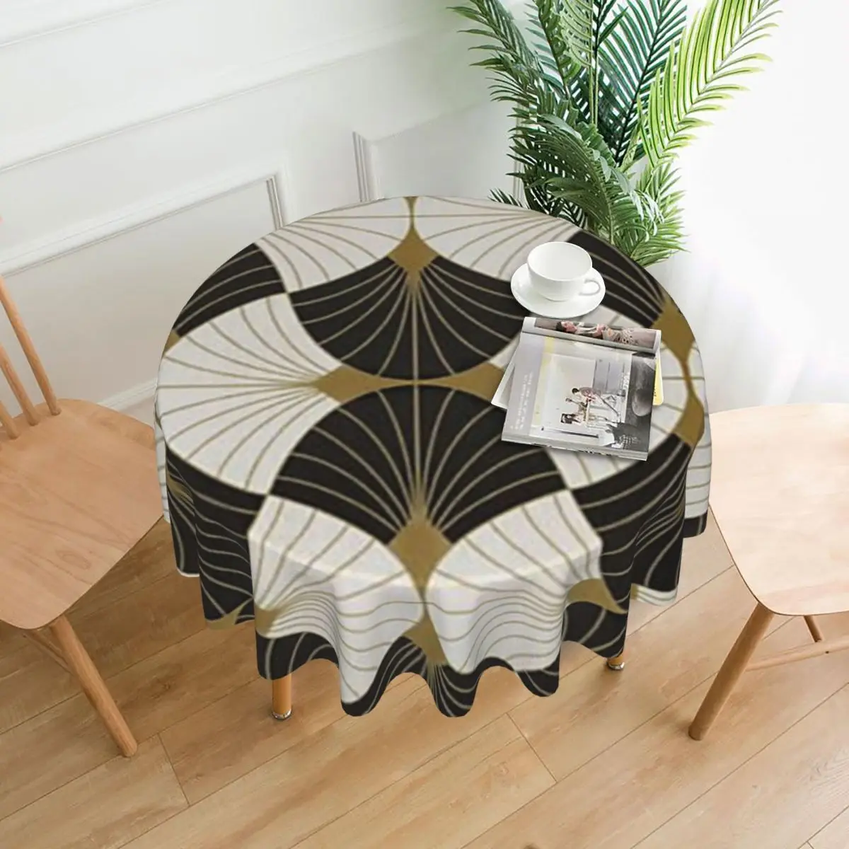 

Ginkgo Tablecloth Geometric Plant Outdoor Round Table Cover Kawaii Graphic Table Cloth For Kitchen Dining Room