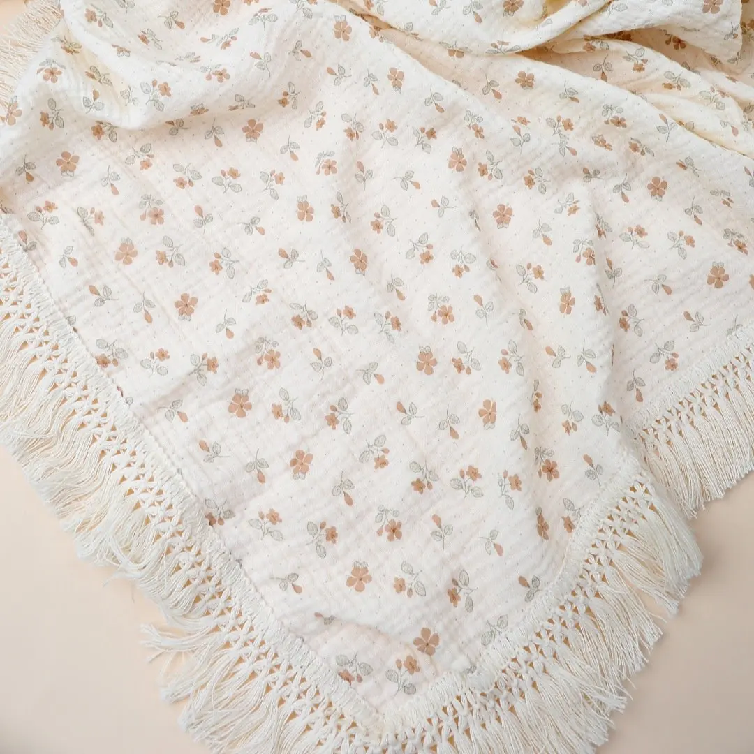 2 Layer Cotton Muslin Baby Blanket Floral Sunflower Newborn Swaddle Wrap Cloth Boy Girl Receiveing Blanket Baby Stroller Blanket 3