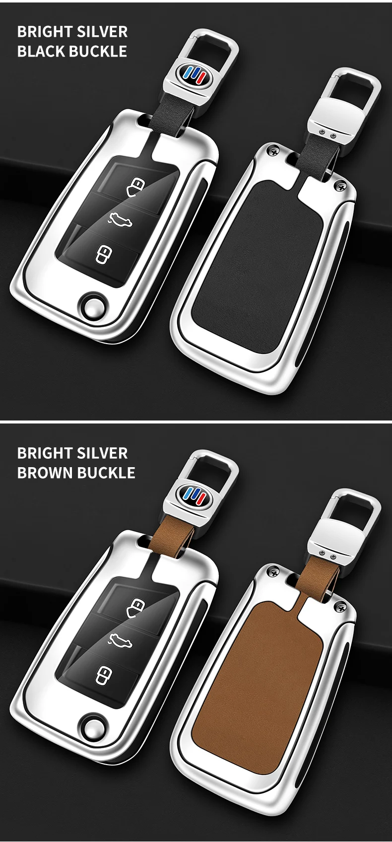 Custodia per chiave auto in pelle metallica Shell per VW Volkswagen Golf 7 MK7 Tiguan MK2 per Seat Ateca Leon FR 2 Ibiza per Skoda Octavia - S27dba48c5cd448018b24b39d9839e34fM