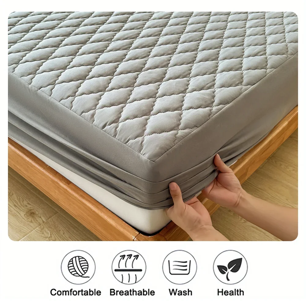 S27dba6c903864990a983c427725ddbd8D New Waterproof Throw Mattress Cover Bed Fitted Sheet Mattress Protector Single/Double/140/160 Multi Size Gray/White Mallzona