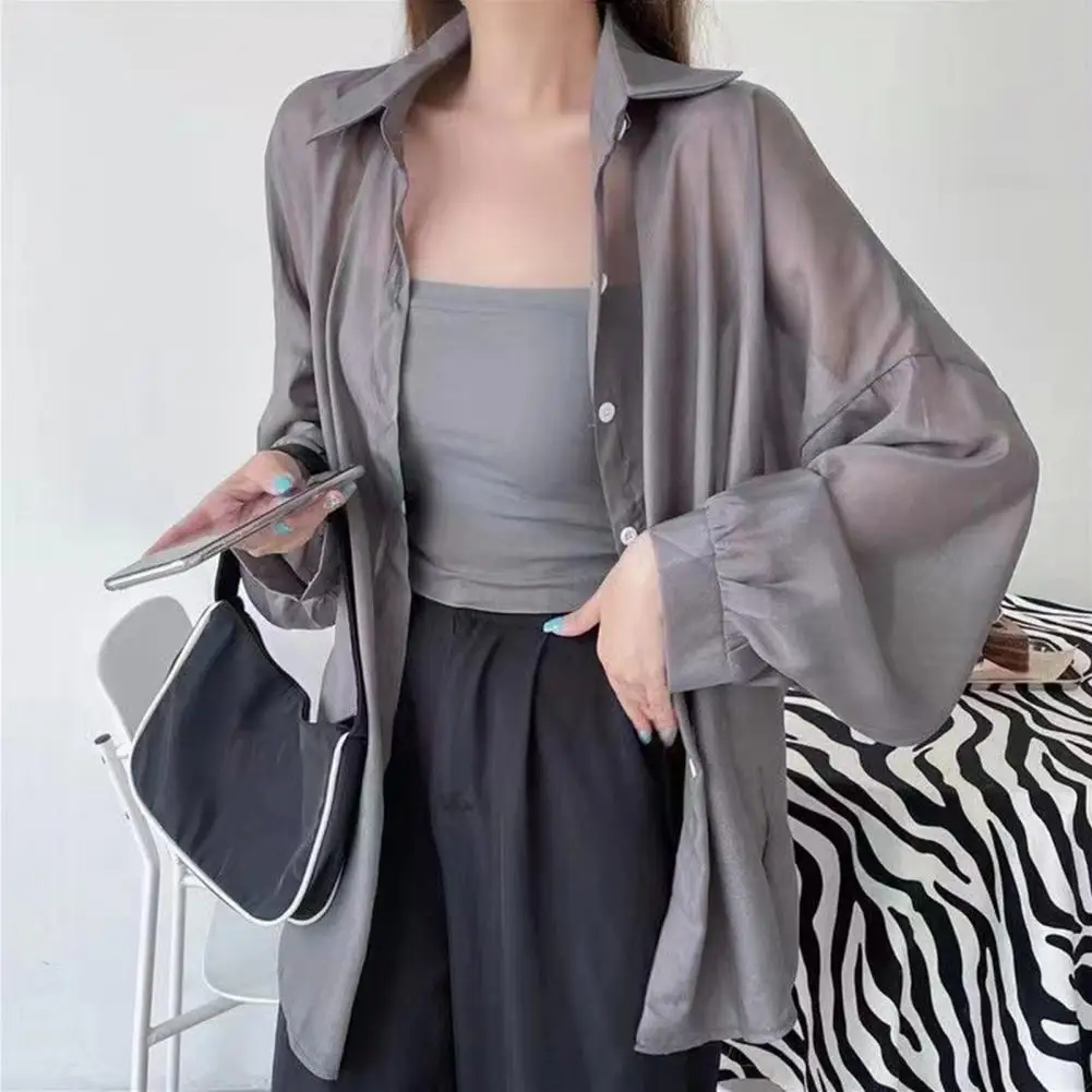 Chiffon Coat Lapel Quick Drying Thin Sunscreen Coat Air Conditioning Cardigan Buttons Placket Sunscreen Shirt Streetwear