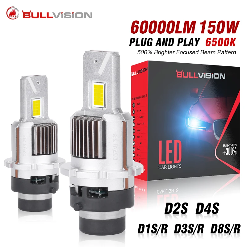 Bullvision D2S D4S 1:1 LED Headlights HID D1S D3S D5S D8S D1R D3R Kit Xeon  LED 65000LM 150W Two sided Extra Large CSP Chip 6500K - AliExpress
