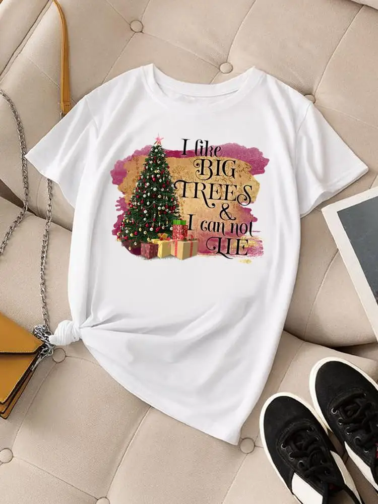 

Модная женская одежда с надписью на тему праздника с изображением дерева, футболки с коротким рукавом, топ с рисунком на Рождество и новый год, футболка с графическим рисунком