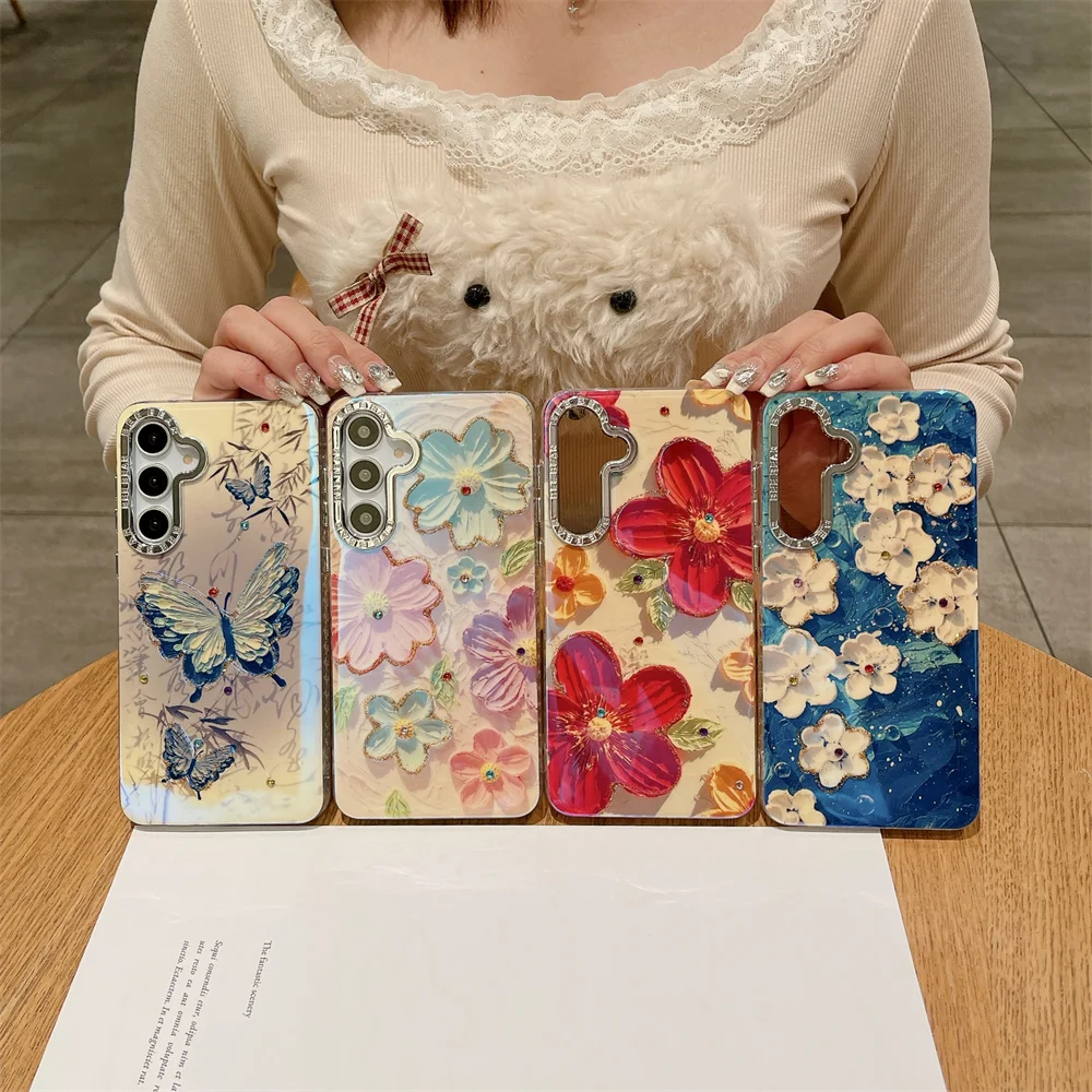 Oil Painting Flower Phone Case with Jewelled Protection - PC Hard Shell Back Cover