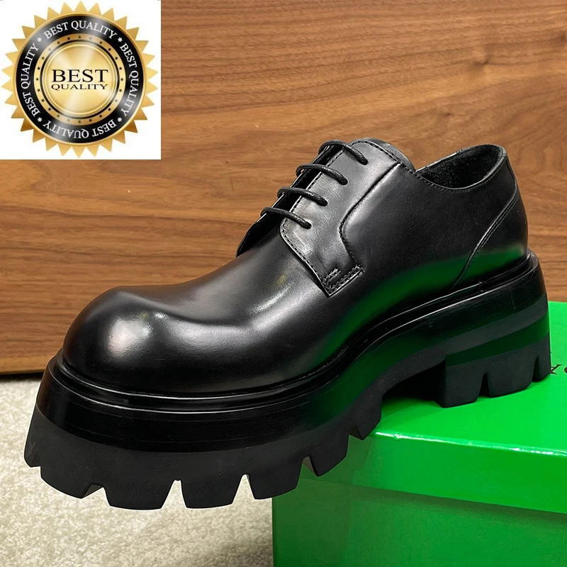 

Shoes New Derby Design Men Genuine Leather Thick Sole Height Increase Casual Office Business Designer Dress 2C