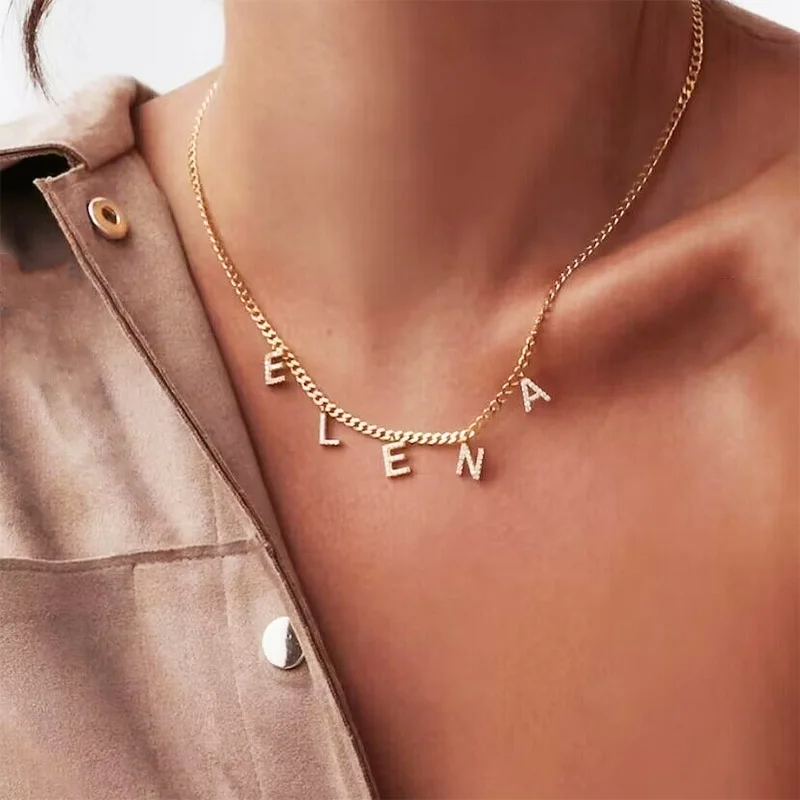 Custom Zircon Initial Letter Necklaces For Women Stainless Steel Crystal A-Z Letter Name Statement Necklaces Christmas Jewelry