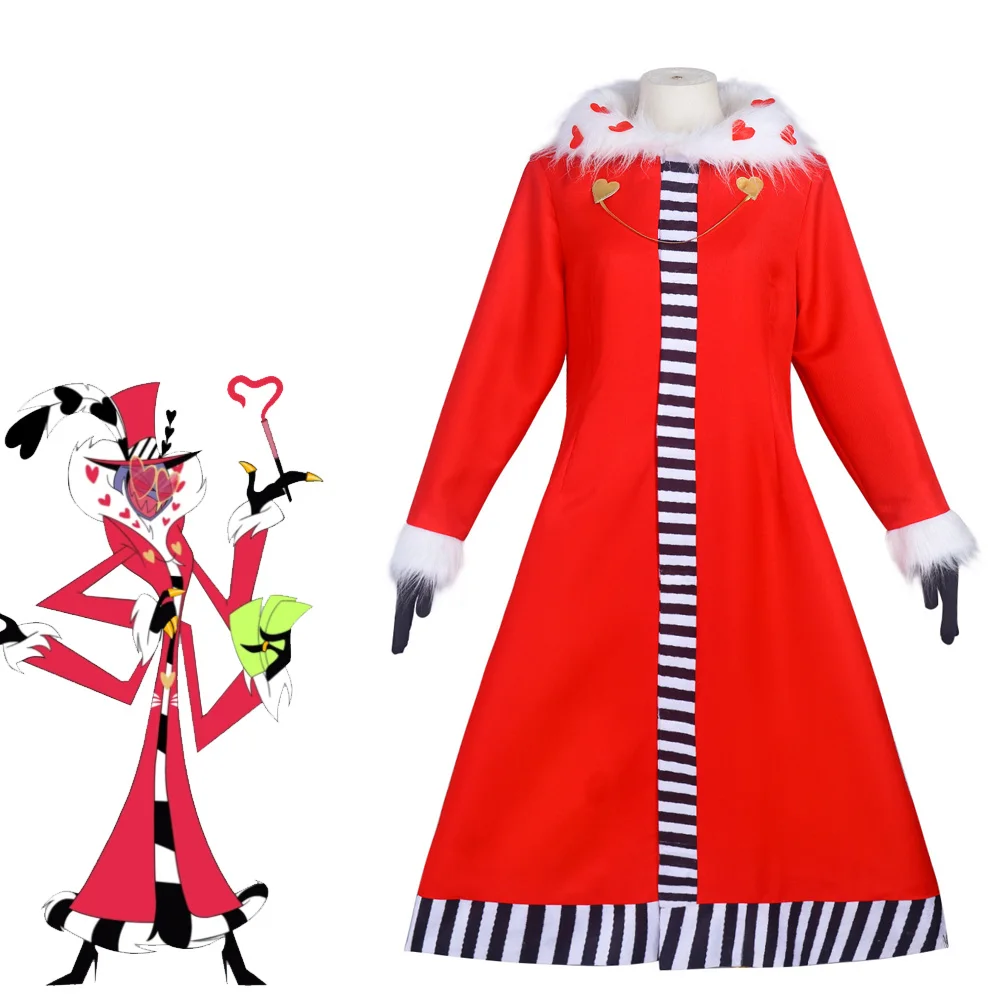 

Hazbin Cosplay Valentino Hotel Costume Women's Red Fancy Dress Jacket with Hat Halloween Carnival The Pimp Lord Moth Outfit