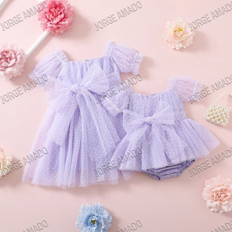 Trajes a juego para la familia, vestido de lunares flocados