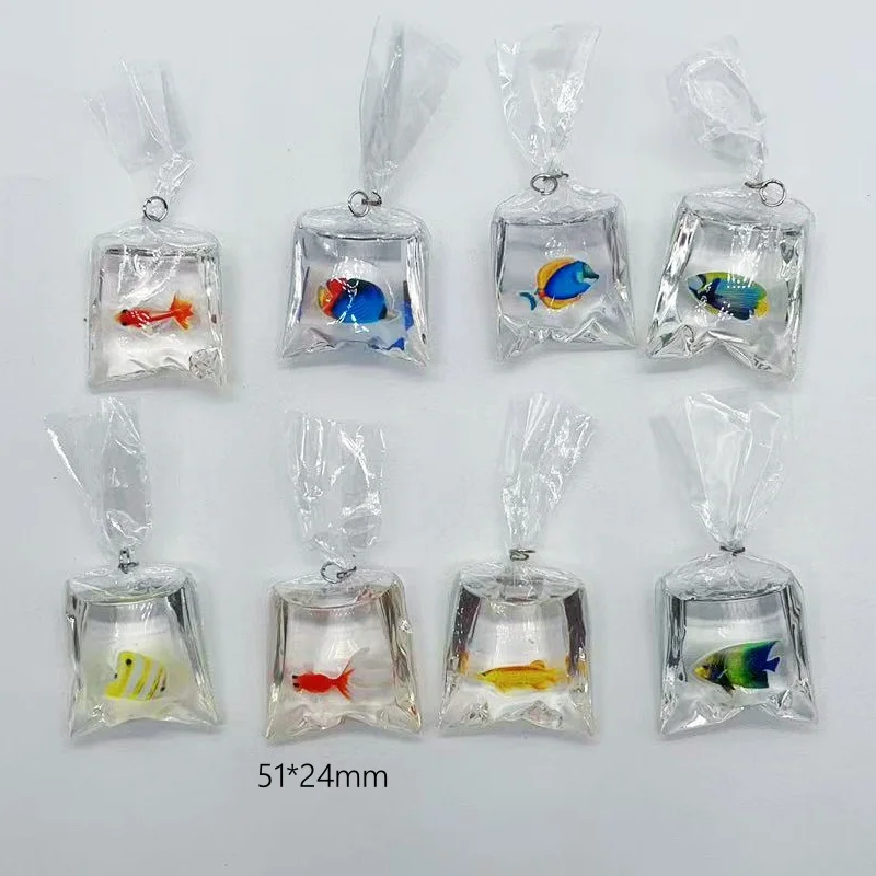 Coral Fish bag Resin Charms Ocean Transparent Small Fish In Water Bag Jewelry Pendant Handmade DIY Material 10pcs