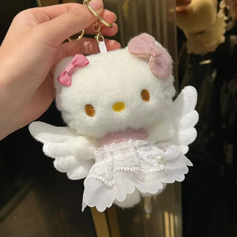 HelloKitty Keychain Winter Plush HelloKitty Keychain Scarf Kitty Dress Up Girl Birthday Gift Angel Shaped Kitty Cat Pendant Car Decoration Xmas Gift
