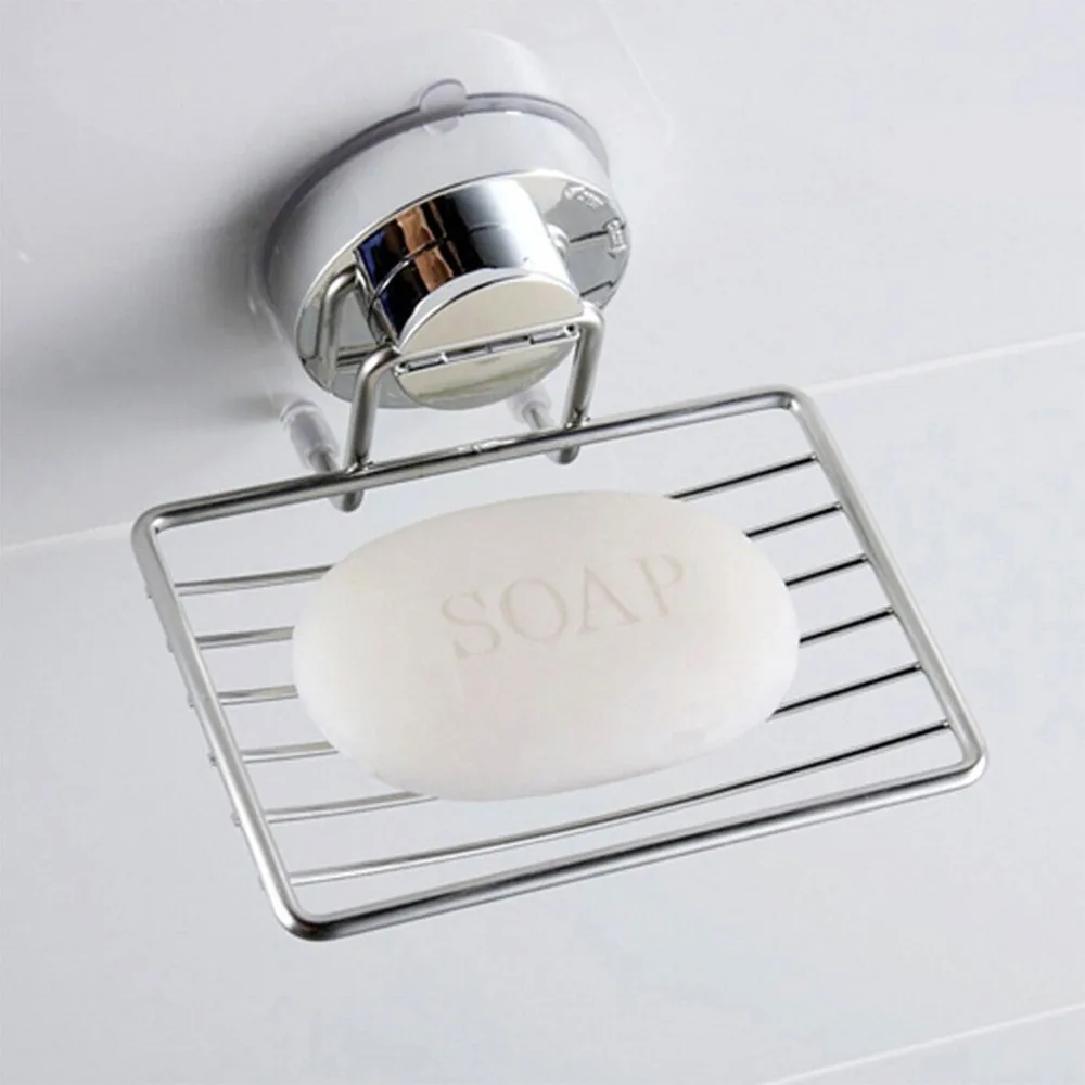 Strong Suction Soap Dish Holder Multifunction Silver Soap Box Bathroom Shower Chrome Accessory Single Layer Soap Storage Rack