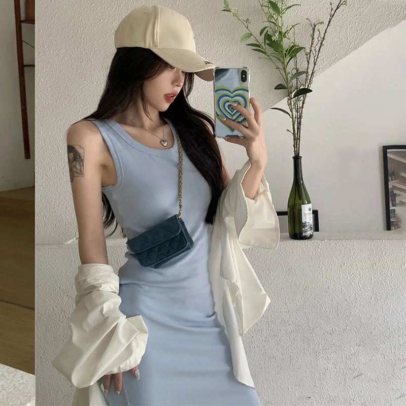 

YUQI Elegant Sleeveless Bodycon Sexy Maxi Dress for Women Club Party Backless Tank Dresses Skinny Stretch Fashion Summer 2023