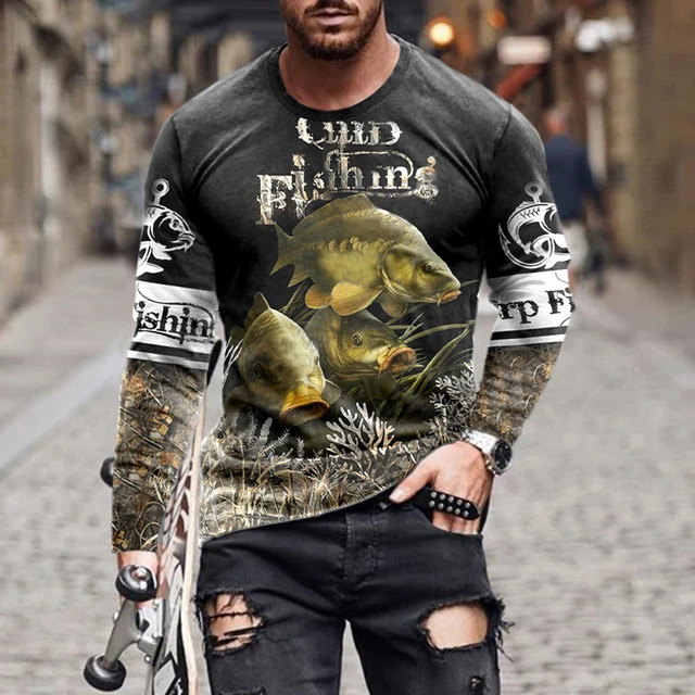 Camisetas de pesca 3D para hombre, ropa de manga larga con
