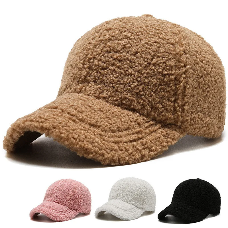 

Женская утолщенная бейсболка из овечьей шерсти, Дамская уличная теплая зимняя Весенняя плюшевая шапка