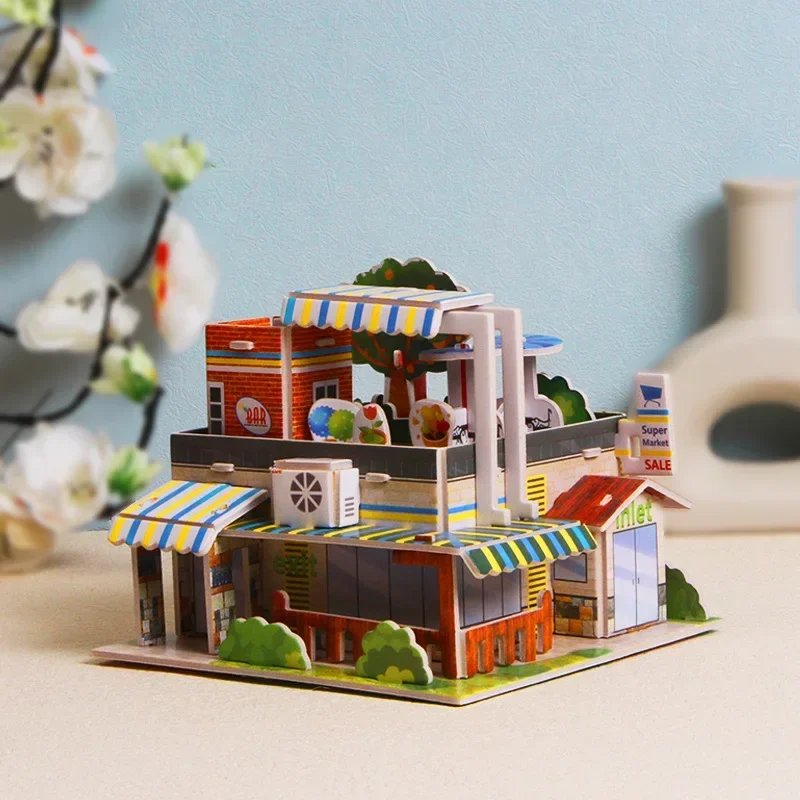3D Exquisite Paper Puzzles Children's Handmade DIY Toys IceCream French-Hotel Flower-shop Supermarket  WL 5