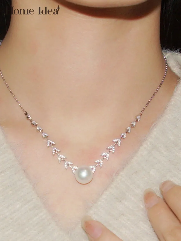 

Elegant Women Pearl Necklace 925 Sterling Silver Zircon Diamond Chains Necklaces Designer Fine Jewelry