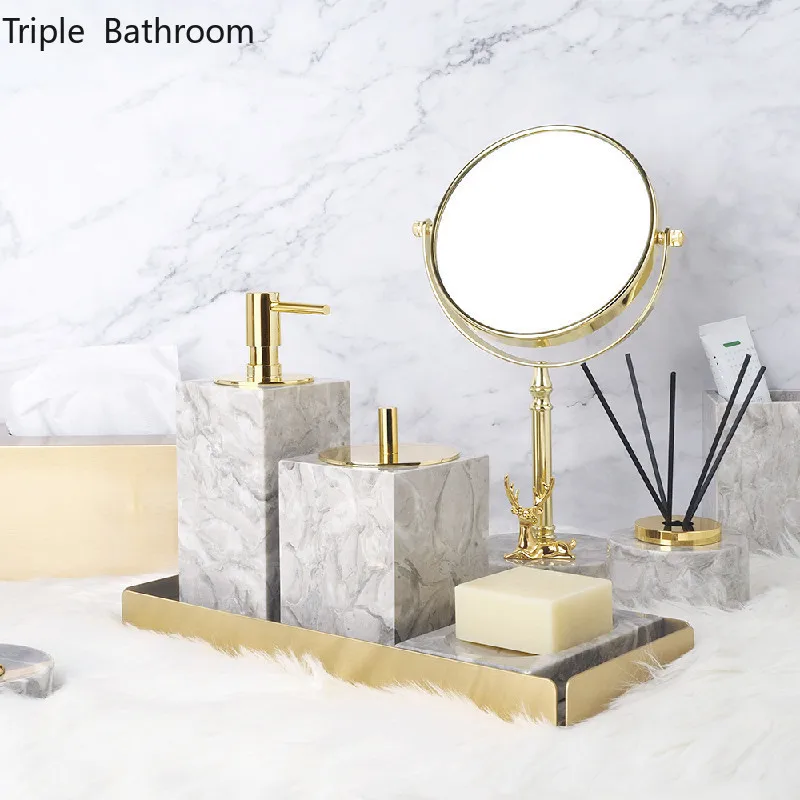 

Grey Marble Bathroom Supplies Liquid Soap Dispenser Gargle Cup Toothbrush Holder Soap Dish Bath Accessories Shampoo Dispenser